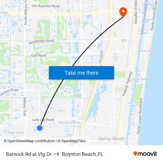 Barwick Rd at Vlg Dr to Boynton Beach, FL map