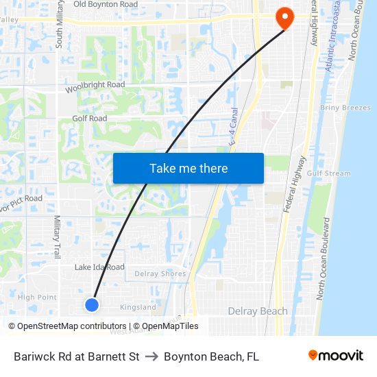 Bariwck Rd at  Barnett St to Boynton Beach, FL map