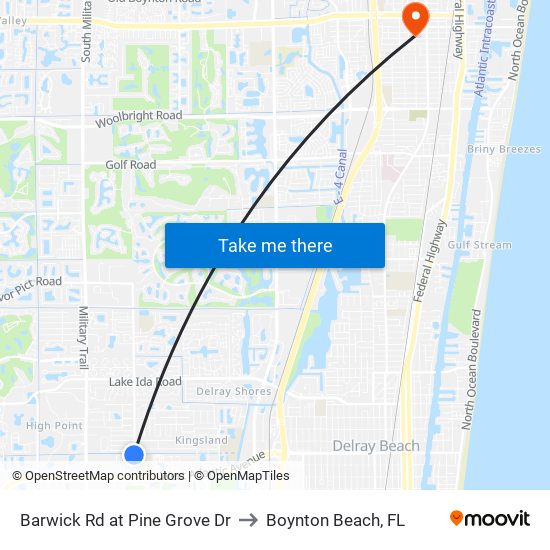 Barwick Rd at  Pine Grove Dr to Boynton Beach, FL map