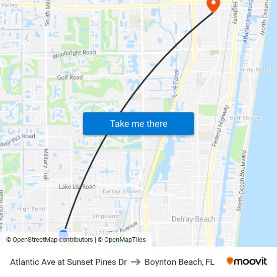 Atlantic Ave at  Sunset Pines Dr to Boynton Beach, FL map