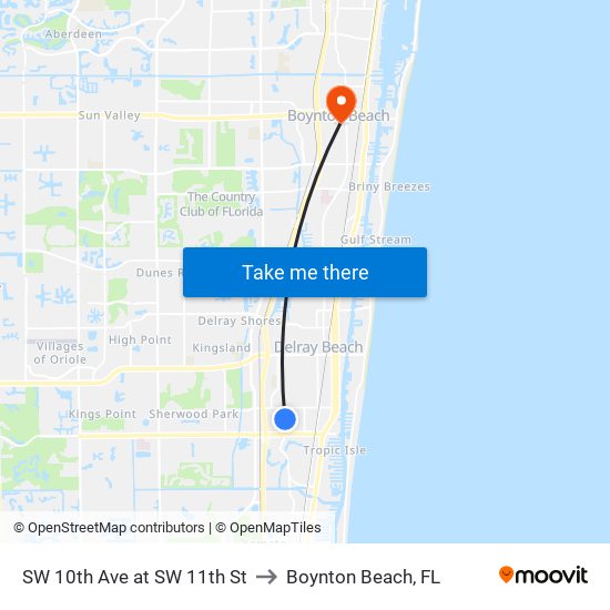 SW 10th Ave at SW 11th St to Boynton Beach, FL map