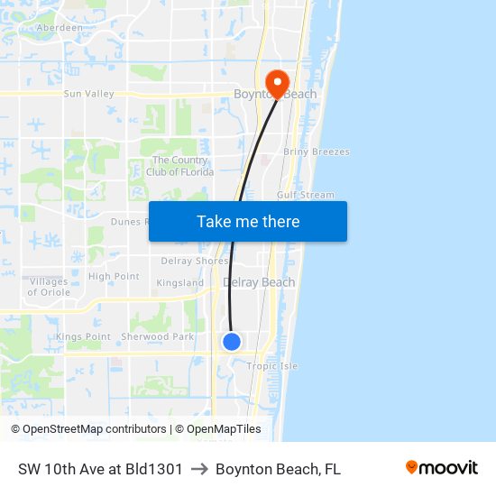 SW 10th Ave at Bld1301 to Boynton Beach, FL map