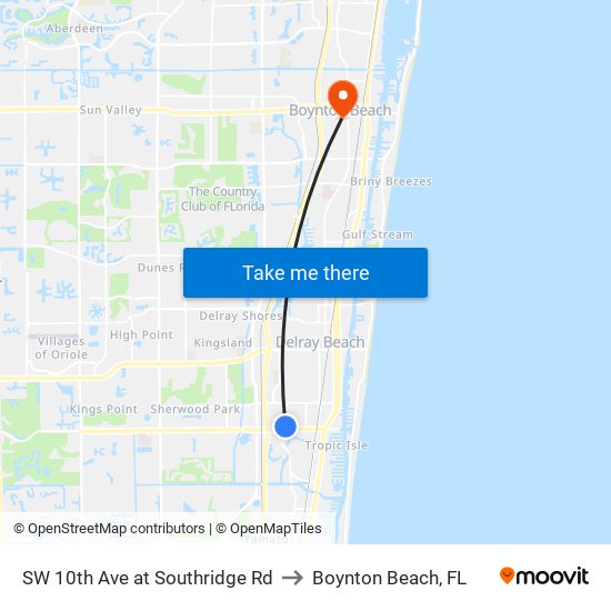 SW 10th Ave at Southridge Rd to Boynton Beach, FL map