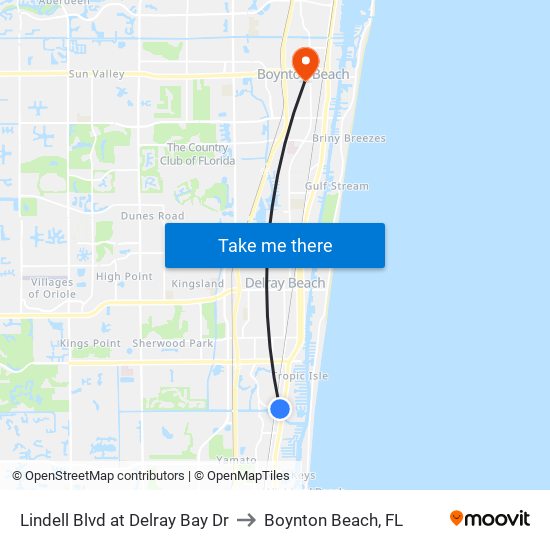 Lindell Blvd at Delray Bay Dr to Boynton Beach, FL map