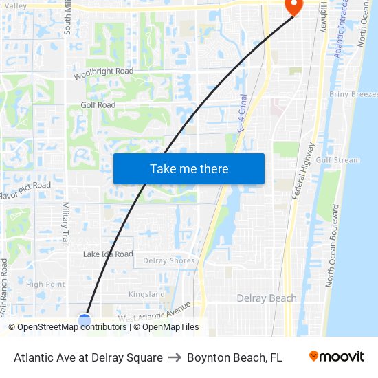 Atlantic Ave at Delray Square to Boynton Beach, FL map