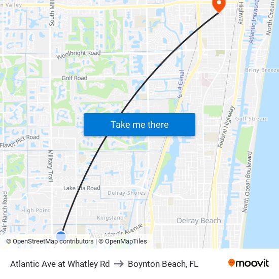 Atlantic Ave at Whatley Rd to Boynton Beach, FL map