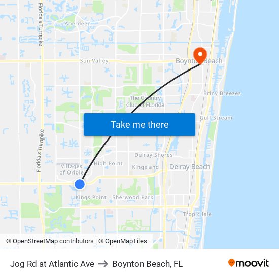 Jog Rd at Atlantic Ave to Boynton Beach, FL map