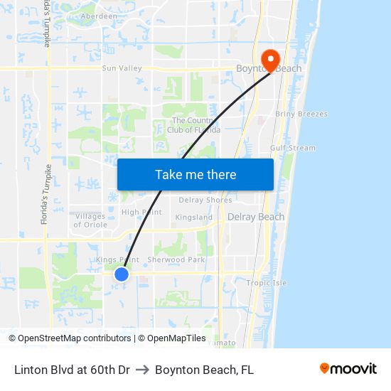 Linton Blvd at 60th Dr to Boynton Beach, FL map