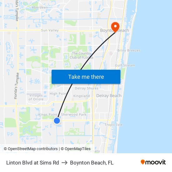 Linton Blvd at Sims Rd to Boynton Beach, FL map