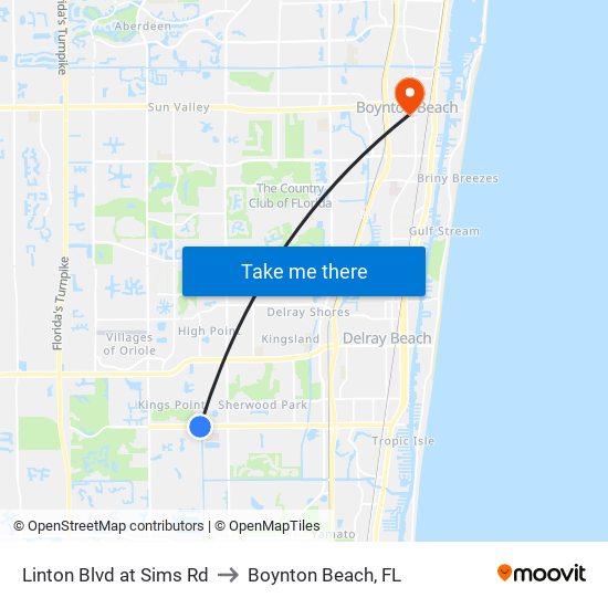 Linton Blvd at Sims Rd to Boynton Beach, FL map