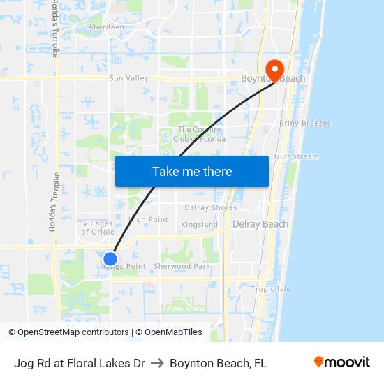 Jog Rd at Floral Lakes Dr to Boynton Beach, FL map