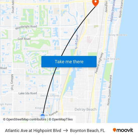 Atlantic Ave at  Highpoint Blvd to Boynton Beach, FL map