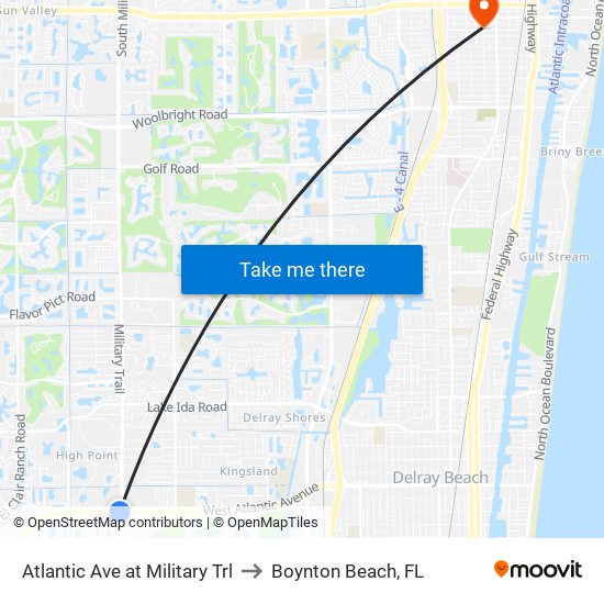 Atlantic Ave at Military Trl to Boynton Beach, FL map