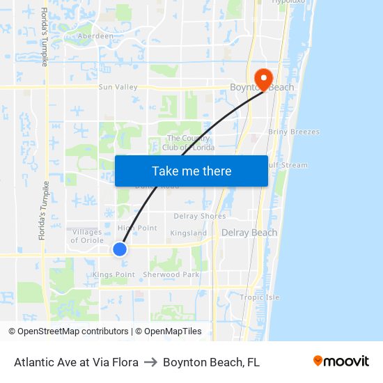 Atlantic Ave at  Via Flora to Boynton Beach, FL map