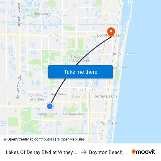 Lakes Of Delray Blvd at  Witney Dr to Boynton Beach, FL map