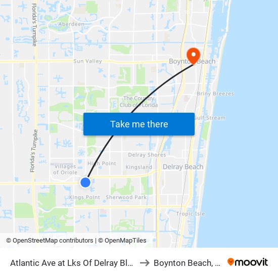 Atlantic Ave at  Lks Of Delray Blvd to Boynton Beach, FL map