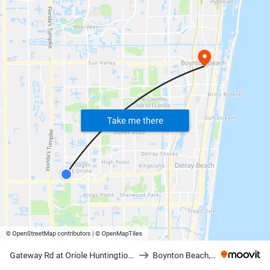 Gateway Rd at Oriole Huntingtion La to Boynton Beach, FL map