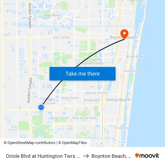 ORIOLE BLVD at HUNTINGTON TWRS RD to Boynton Beach, FL map