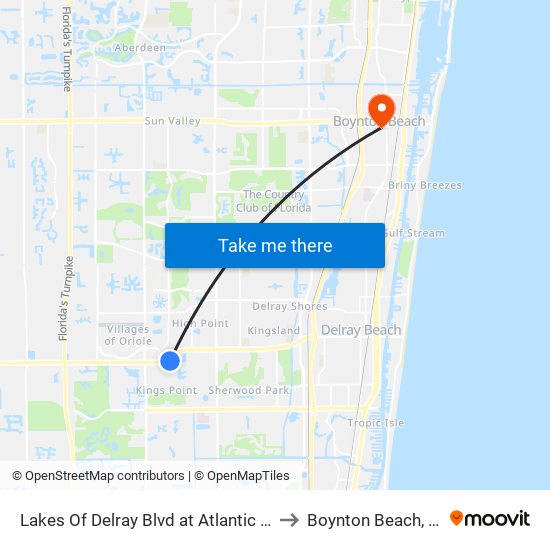 Lakes Of Delray Blvd at  Atlantic Av to Boynton Beach, FL map