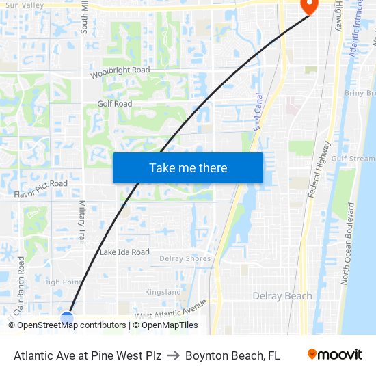 Atlantic Ave at Pine West Plz to Boynton Beach, FL map
