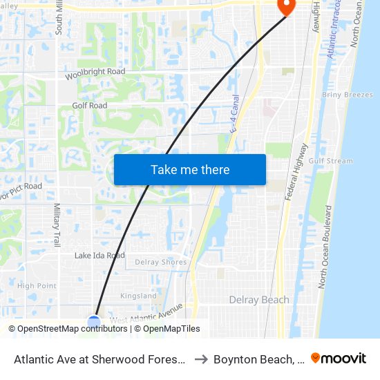 Atlantic Ave at Sherwood Forest Dr to Boynton Beach, FL map