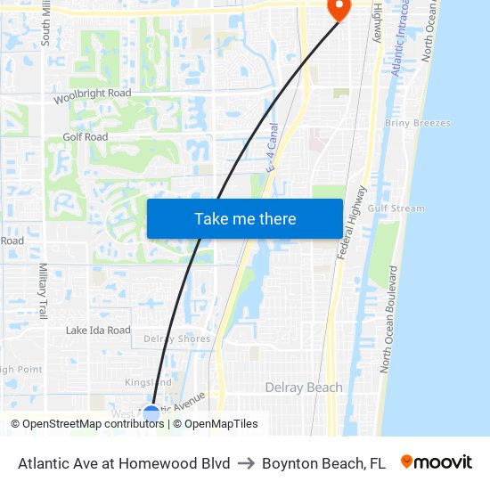 ATLANTIC AVE at HOMEWOOD BLVD to Boynton Beach, FL map