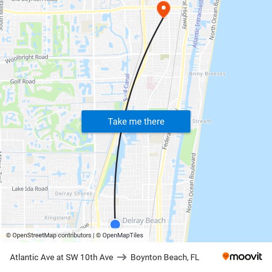 Atlantic Ave at  SW 10th Ave to Boynton Beach, FL map