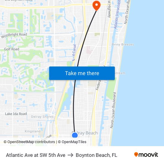 Atlantic Ave at  SW 5th Ave to Boynton Beach, FL map
