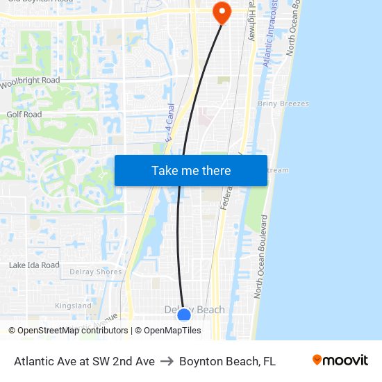 Atlantic Ave at  SW 2nd Ave to Boynton Beach, FL map