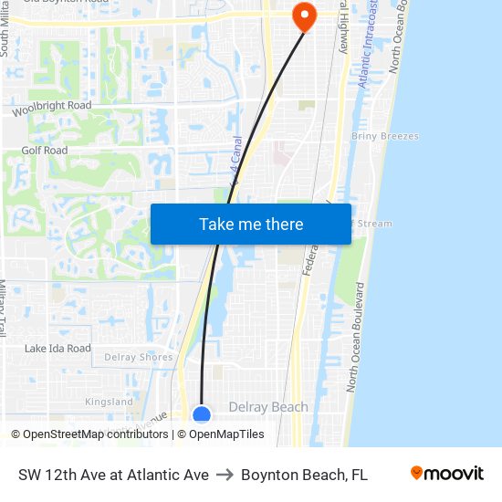 SW 12th Ave at  Atlantic Ave to Boynton Beach, FL map