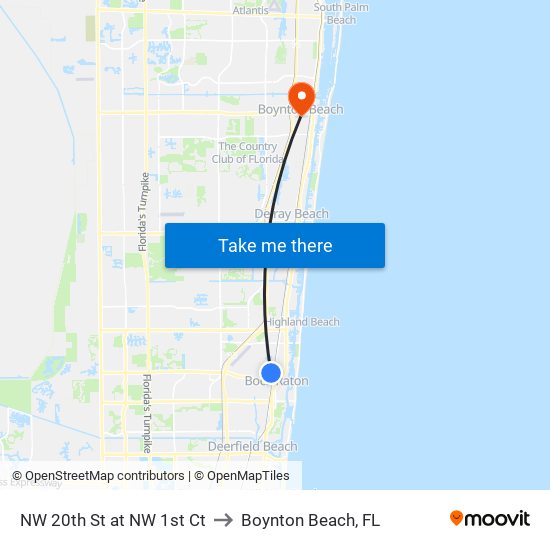 NW 20th St at NW 1st Ct to Boynton Beach, FL map