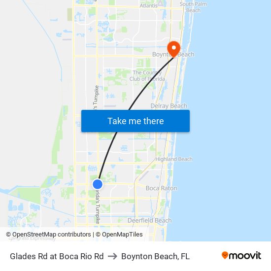 Glades Rd at Boca Rio Rd to Boynton Beach, FL map