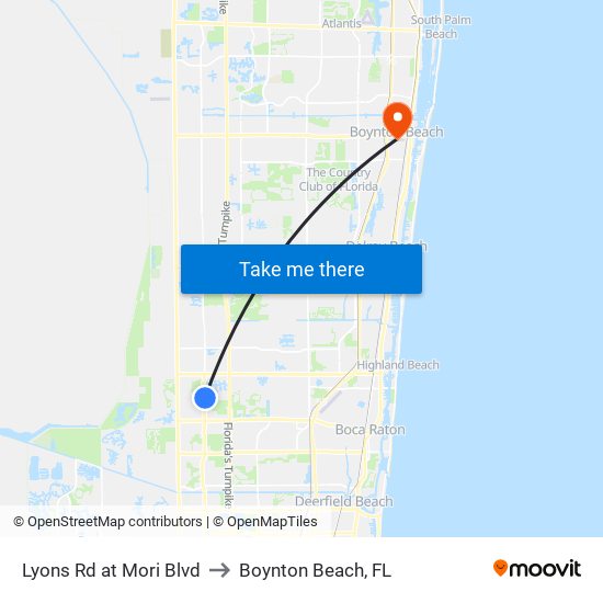 Lyons Rd at  Mori Blvd to Boynton Beach, FL map