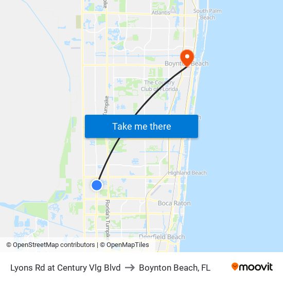 Lyons Rd at  Century Vlg Blvd to Boynton Beach, FL map