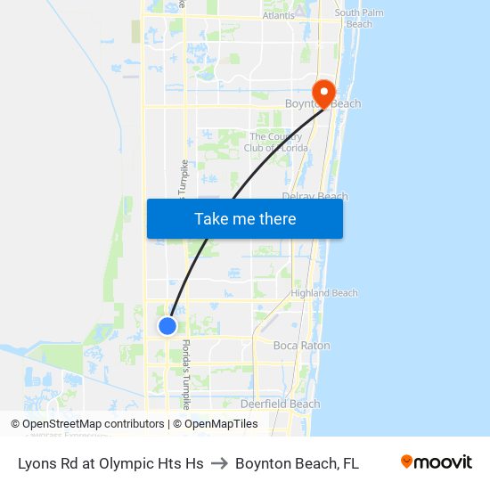 Lyons Rd at  Olympic Hts Hs to Boynton Beach, FL map
