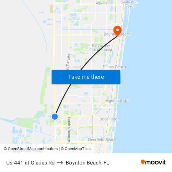 Us-441 at Glades Rd to Boynton Beach, FL map