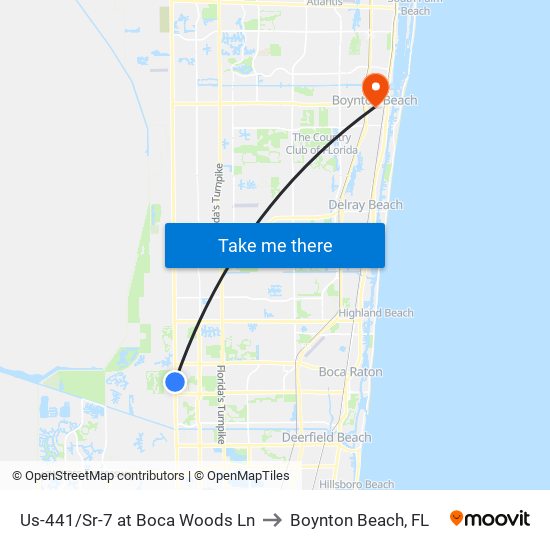 Us-441/Sr-7 at Boca Woods Ln to Boynton Beach, FL map
