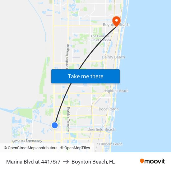 Marina Blvd at 441/Sr7 to Boynton Beach, FL map