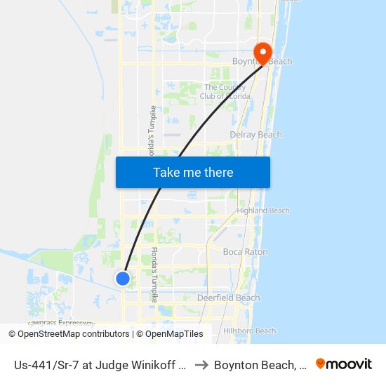 Us-441/Sr-7 at Judge Winikoff Rd to Boynton Beach, FL map