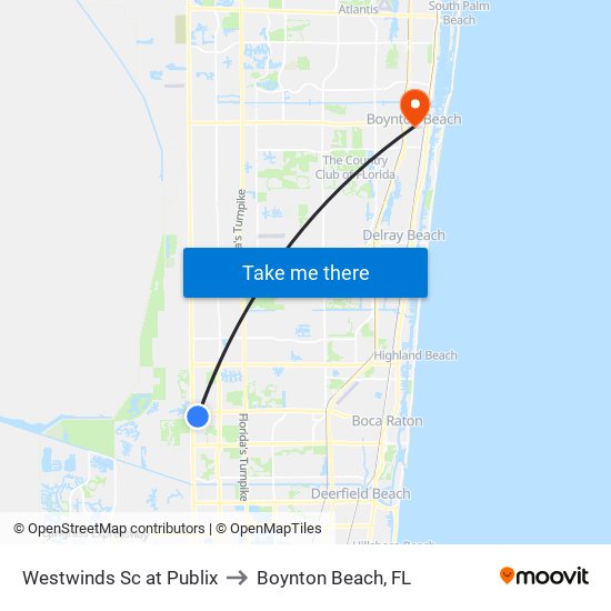 Westwinds Sc at Publix to Boynton Beach, FL map