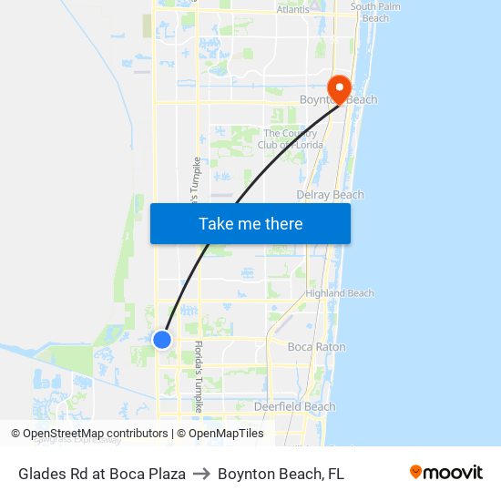 Glades Rd at Boca Plaza to Boynton Beach, FL map