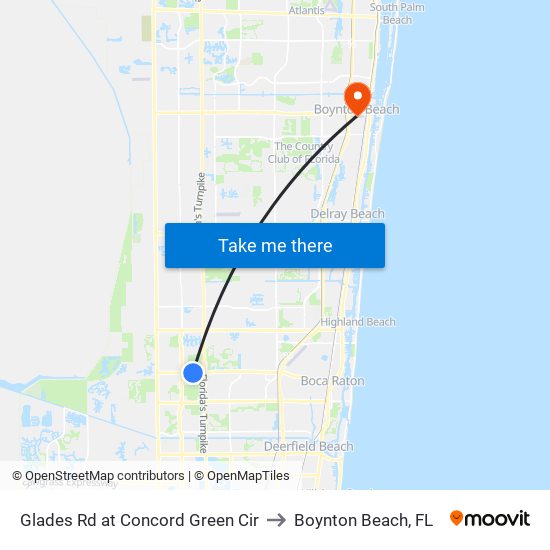 Glades Rd at Concord Green Cir to Boynton Beach, FL map