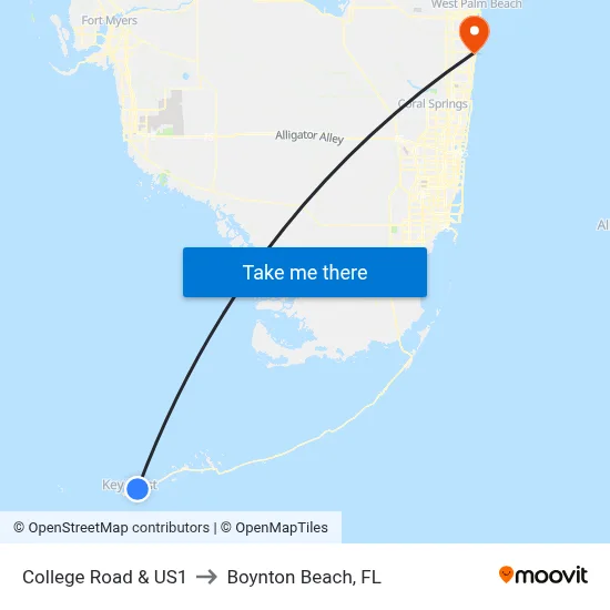 College Road & US1 to Boynton Beach, FL map