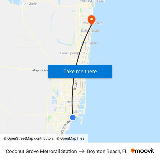 Coconut Grove Metrorail Station to Boynton Beach, FL map