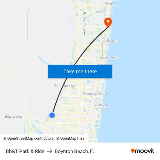 Bb&T Park & Ride to Boynton Beach, FL map