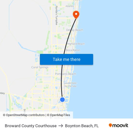 Broward County Courthouse to Boynton Beach, FL map