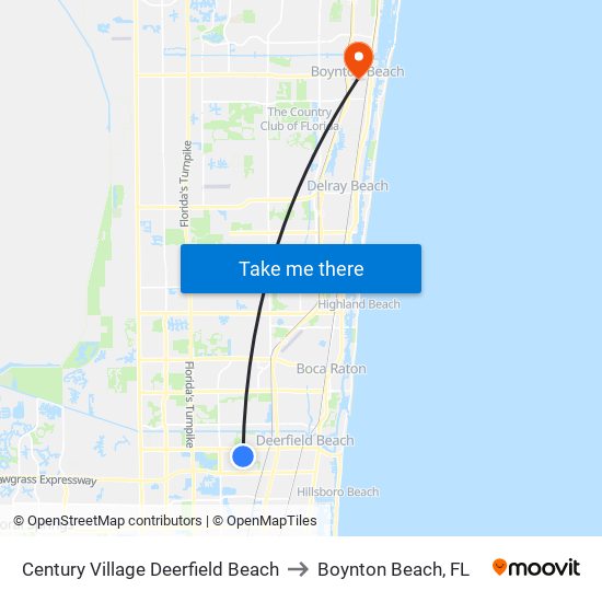 Century Village Deerfield Beach to Boynton Beach, FL map