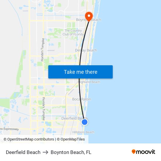 Deerfield Beach to Boynton Beach, FL map