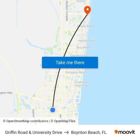 Griffin Road & University Drive to Boynton Beach, FL map