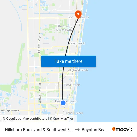 Hillsboro Boulevard & Southwest 3rd Avenue to Boynton Beach, FL map